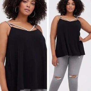 Torrid Size 1 Black Sliver Bling Rhinestone Jewel Swing Cami Tank Top